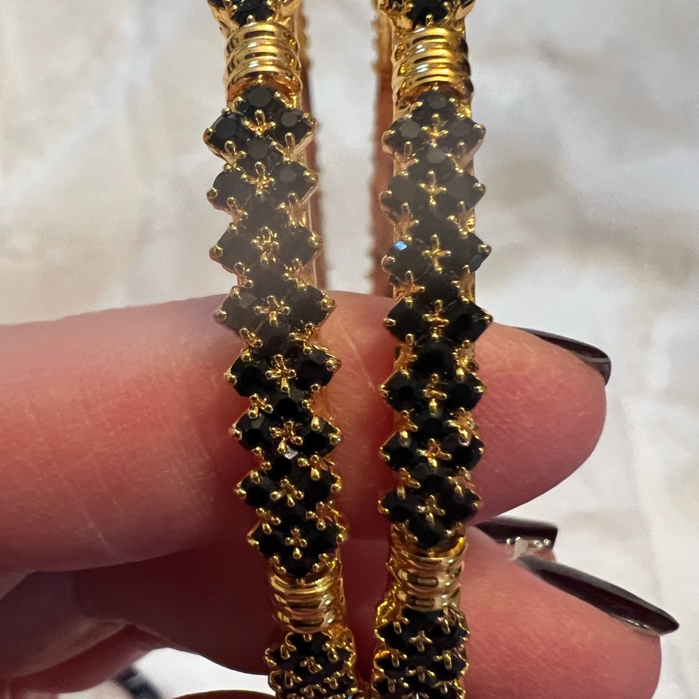Lot of 2 Bollywood Black and Plated Gold Boho Indian Bracelet Bangles
